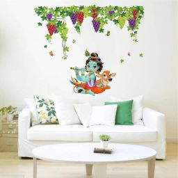 1 cm Wall Decals ' Lord Krishna Playing Flute under Grapes garden Combo'Wall Stickers |PVC Vinyl | Multicolour Self Adhesive Sticker-image-6