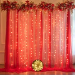Solid Red Net Curtain (2 Pcs) with 15M Fairy Lights pack of 3 Balloon-10