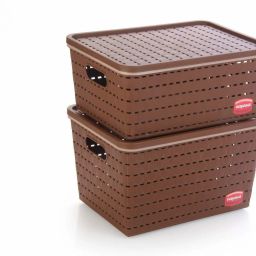 Plastic Gloria 2 Piece Plastic Basket, Big1, Medium 1, Brown Storage Basket-image-40