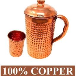 Stylish Dotted Copper Jug & 1 Copper Glass (100% Copper)JG0.6 Jug Glass Set-image-41