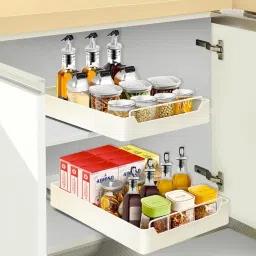 Containers Kitchen Rack Pull Out Cabinet Organizer Fixed With Adhesive Nano Film, Heavy Duty Carbon Steel-picture-1