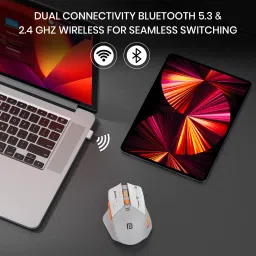 Portronics Vader Max Wireless Mouse, Bluetooth 5.3 & 2.4 GHz, 6 Buttons, 2400 DPI,Ergonomic Wireless OpticalGaming Mousewith Bluetooth image 3
