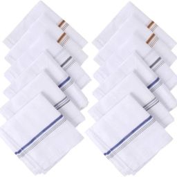 YIMK Pure Cotton white multi stipes Soft Plain Rumal/Hankies (Bombay :Size Large ) Hankies (Pack of 12) ["White"] Handkerchief-image-45