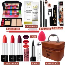 All in One Makeup Kit Gift Set,High Quality Eyeshadow, Waterproof Black Eyeliner Pen,Foundation, 3 Lipsticks,Kajal,Lip Liner,Puff,Mascara, Perfect for Party makeup Casual makeup Wedding makeup With Makeup Box (Set Of 11Pcs) ST 53-image-51