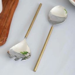 vareesha Gold Hammered Steel Head Serving Spoons (Set of 2)-picture-7