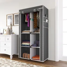 Portable Almirah Foldable closet for Clothes 6 Shelves , 1 Side Pocket (7800-3) PP Collapsible Wardrobe-image-3