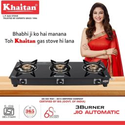 3B JIO Black Auto Ignition Glass Automatic Gas Stove-5