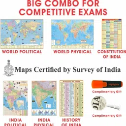 (COMBO OF 6 MAPS/CHARTS WITH COMPLIMENTARY HIGHLIGHTER & MAGNIFYING GLASS) INDIAN Constitution Map & History of India Map With India & World Map (Both Political & Physical)| Set Of 6| Map Size (28 * 40 Inch) (23 * 36 Inch)| Paper Mint| Complimentary Highlighter & Magnifying Glass| Best Useful for UPSC, SSC, IES and other Competitive Exams. (All English Maps) Paper Print. Paper Print-18