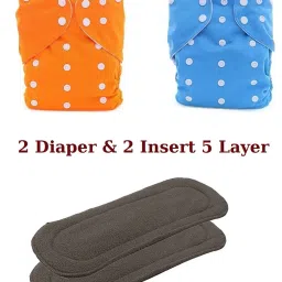 Reusable Cloth Diaper, Washable Adjustable Infants Cloth Nappy with Insert- (0-24 Months, Pad Included) - Pack/Combo of (2 Cloth Diaper+2 Charcoal Insert 5 Layer)-12