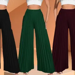 Pack of 3 Women Regular Fit Multicolor Polyester Trousers-image-78