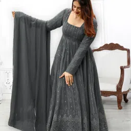 Embroidered Georgette Stitched Anarkali Gown-image-97