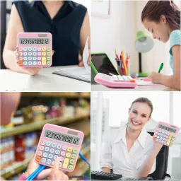 dreggerz Colorful Candy Colored Electronic Calculator Large LCD Display Round Button Easy to Press for School Office Home with Battery and Solar BasicCalculator image 3