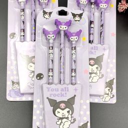 Kuromi 3 Pieces HB Wooden Pencil with Top Eraser Set of 3 Pencil-27