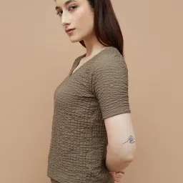 code by lifestyle Casual Regular Sleeves Solid Women Brown Top image 4
