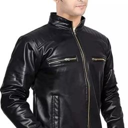 Men Solid Leather Jacket-image-42