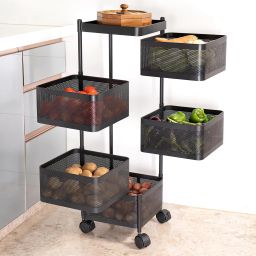 5 Layer Kitchen Trolley Storage Rack Square Design Fruits & Vegetable Basket Iron Kitchen Trolley-image-44