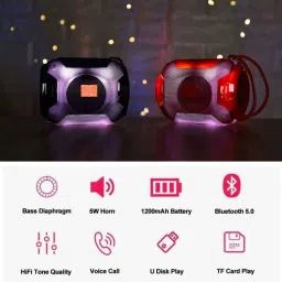 Techobucks Bluetooth Speaker Built-in Mic, 360° Loud Stereo with 6 RGB Colors 10 W Bluetooth Speaker image 5