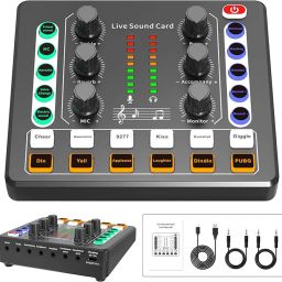 Audio Mixer Audio Interface DJ Mixer Live Sound Card Effects & Voice Changer Digital Sound Mixer-77