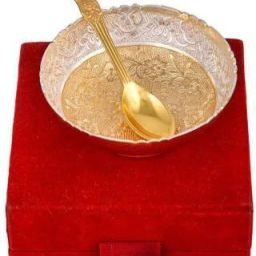 Silver Plated Brass Bowls Set of 2 Pieces Bowl, Spoon Serving Set-22