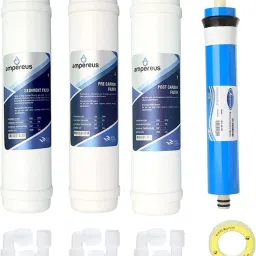 Complete RO Inline Filter Set Pre Carbon, Post Carbon, Sediment Filter, and Elbow Connectors With 1500 TDS Membrane, Suitable for All RO/UV/UF Water Purifiers Solid Wire Connector-21