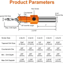 serplex 10Pcs Wood Countersink Drill Bit Set, 5Pcs Countersink Drill Bit with 5Pcs Extra 10Pcs Wood Countersink Drill Bit Set, 5Pcs Countersink Drill Bit with 5Pcs Extra Specialty Woodworking Bits Set image 2