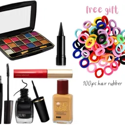 eyeshadow with eyeliner mascara kajal sindur foundation & 100pc hair rubber-image-22