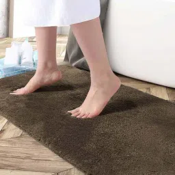 Chocolate Solid Microfibre 36x24 Inches AntiSkid Bath Mat by Luxe Home International-picture-21