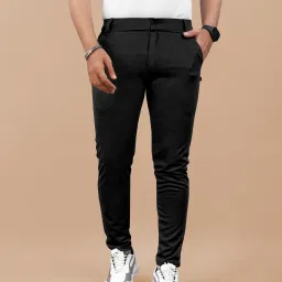 Regular Fit Men Black Lycra Blend Trousers-image-40