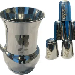 CLASY LASER PRINTED 400GRAM JUG FLOWER DESING WITH 6PCS OF GLASS Jug Glass Set-image-60