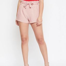 Striped Women Pink Basic Shorts-image-102