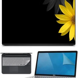FineArts 3in1 Combo of Premium Quality, HD, UV Printed, Laminated, Protected, Bubble Free, Scratchproof, Washable, Easy to Install Laptop Skin/Sticker/Vinyl/Cover for 15.6 inches on 3M Vinyl with Screen Guard and Key Protector Phone (Sun Flower 3in1) Combo Set-15