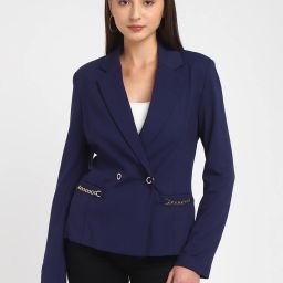 Women Solid Double Breasted Casual Blazer-image-52