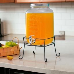 5 litres Mason Glass Beverage Dispenser with Metal Stand Bottom Loading Water Dispenser-image-6