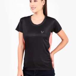 Women Colorblock Round Neck Polyester Black T-Shirt-image-28