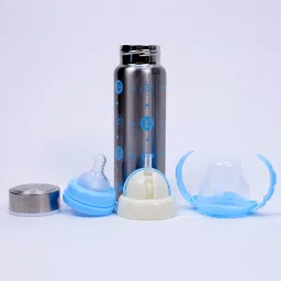 3 In 1 Baby Feeding Bottle - Sipper, Nipple And Travelling Flask 240ml, Steel-20