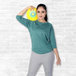 Women Solid Round Neck Polyester Green T-Shirt-image-76