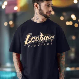 Men Printed Round Neck Cotton Blend Navy Blue T-Shirt-image-92