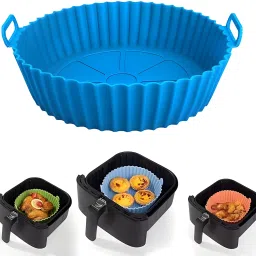 Washable Air Fryer Silicone Pot with Ear Handles, Easy to Clean,Pack of 1 (Blue) Airfryer Tray-image-42