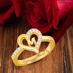 Valentine Gift Initial Letter M ring for Girls stylish design Gold plated ring Brass Cubic Zirconia Gold Plated Ring-image-44