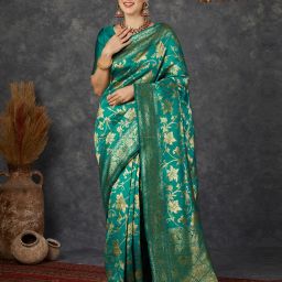 Embellished, Woven Kanjivaram Jacquard, Art Silk Saree-image-10