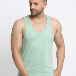 Friskers Men Sea Green Solid Pure Cotton Drop Cut Casual Gym Vest-image-74