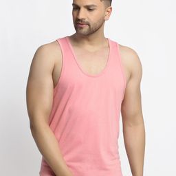 Friskers Men Pink Solid Pure Cotton Drop-Cut Gym Innerwear Vest-image-54