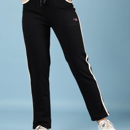 Women Solid Black Track Pants-image-2