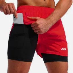 Solid Men Red Sports Shorts-image-11