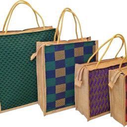 CSM Combo of 4 Printed Multipurpose Jute - Assorted Colors Pack of 4 Grocery Bags-27