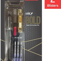 flair Inky Series Gold Liquid Ink Fountain Pen Blister Pack | Blue Ink, Pack Of 2 | Fountain Pen-picture-29