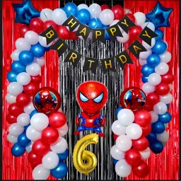 6th Happy Birthday Decoration Items Spider Theme Combo Pack of 57 Pcs-21