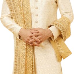 manyavar Georgette Embroidered Beige Men Dupatta-picture-23