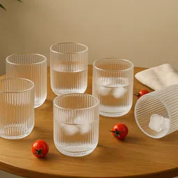 crockware (Pack of 6) Classic Ribbed Drinking Glasses Glass Set Water/Juice Glass-picture-5