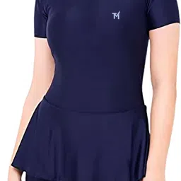 One-Piece Non Paded Freely Women's Swimming Costume In Frock Style Solid Women Swim-dress Blue Swimsuit-image-66
